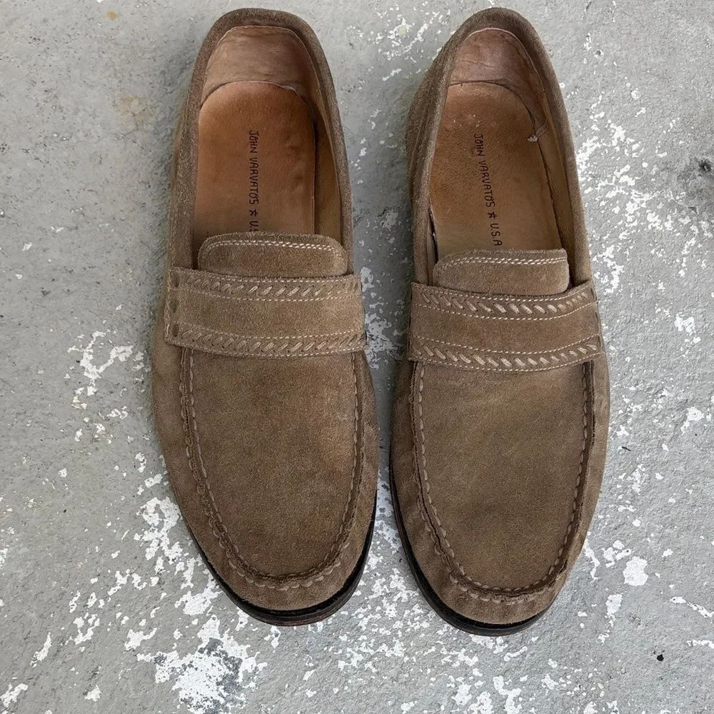 John Varvatos sandstone suede slip ons